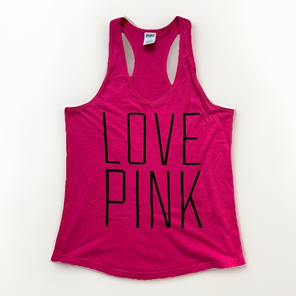 Victorias Secret Y2K LOVE PINK Tank Top Size M Loose Fit Racerback Work-out Gym